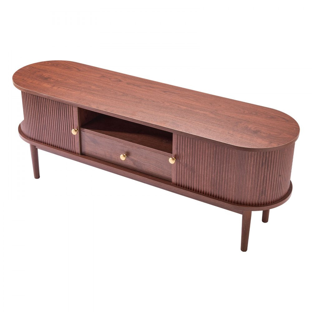 VEVOR TV Stand, Mid Century Modern Entertainment Center for TVs up to 58 in, 350 lbs Load Capacity, TV Media Console Table with Drawer, Open Storage Shelves & Rolling Door for Living Room, Bedroom