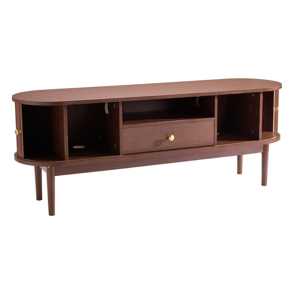 VEVOR TV Stand, Mid Century Modern Entertainment Center for TVs up to 58 in, 350 lbs Load Capacity, TV Media Console Table with Drawer, Open Storage Shelves & Rolling Door for Living Room, Bedroom