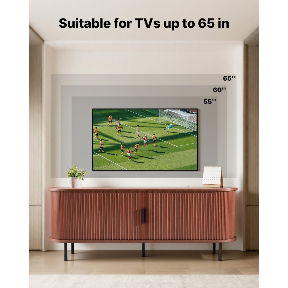 VEVOR TV Stand, Boho Entertainment Center for TVs up to 58 in, 350 lbs Load, TV Media Console Table with Adjustable Storage Shelves & Rolling Door, Television Stand for Living Room, Bedroom, Brown