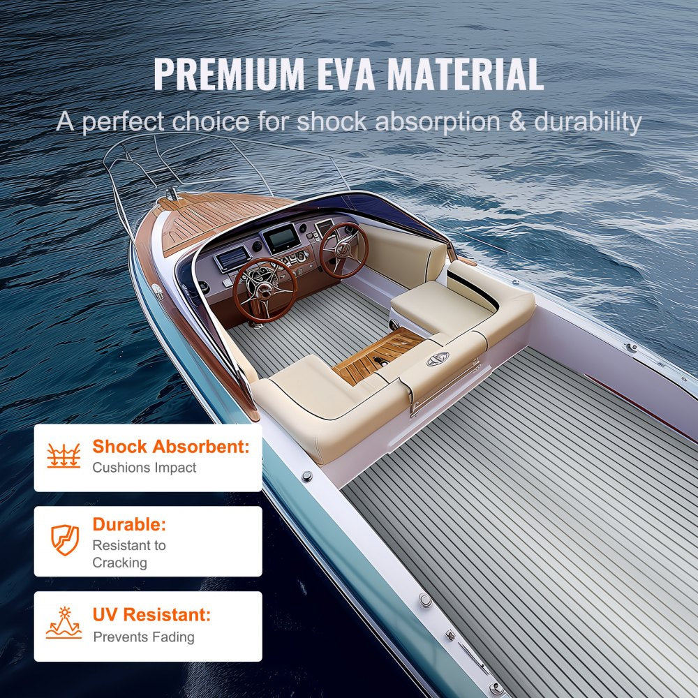 VEVOR Boat Flooring, EVA Foam Boat Decking 94.5" x 45.7", Non-Slip Self-Adhesive Flooring, 29.9 sq.ft Marine Carpet for Boats, Yacht, Pontoon, Kayak Decking