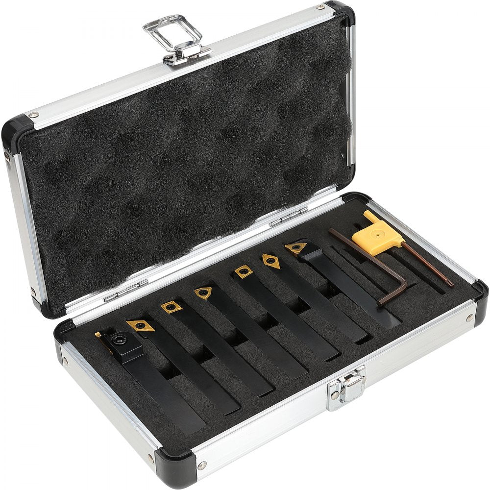 VEVOR 7 Pieces Indexable Lathe Turning Tool Holder, 1/2 in, CNC Heavy-Duty Metal Lathe Cutting Tools, with Tin Coated Carbide Inserts Aluminum Case, for Turning Grooving Threading Cut Off Holders Set