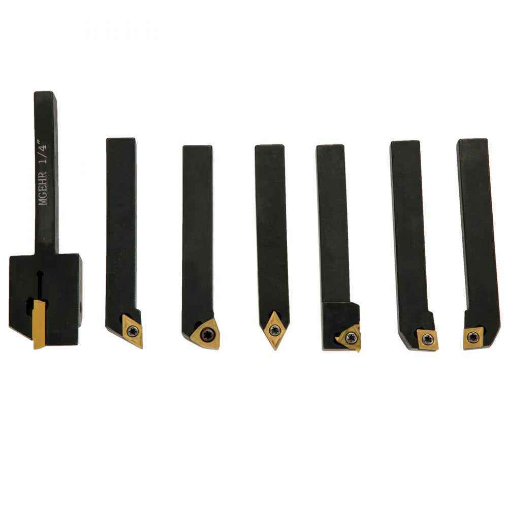 VEVOR Indexable Carbide Tools 1/4\" Industrial Lathe Tools 7Pcs/Set Turning Tool Set Super-hard 40cr Mental Lathe Tools Inserts Carbide Tool Holder for Lathe in Black with Portable Case