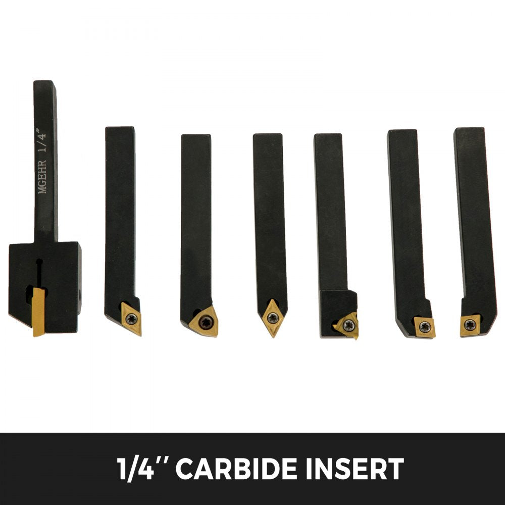 VEVOR Indexable Carbide Tools 1/4\" Industrial Lathe Tools 7Pcs/Set Turning Tool Set Super-hard 40cr Mental Lathe Tools Inserts Carbide Tool Holder for Lathe in Black with Portable Case
