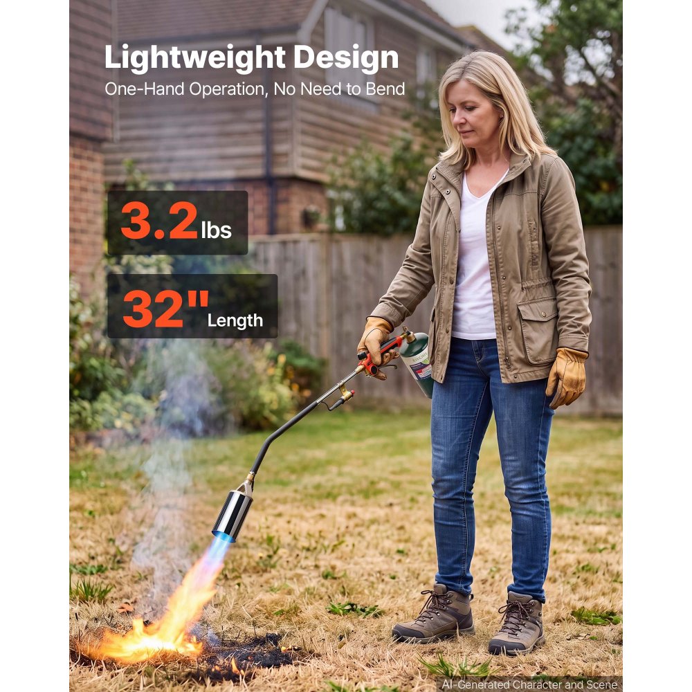 VEVOR Propane Torch Weed Burner 32" 340,000 BTU High Output with 10 ft Hose, for Garden Road Ice Snow Melting, Adjustable Flame, Heavy Duty Blow Torch with Turbo Trigger & Self Igniter, Flamethrower
