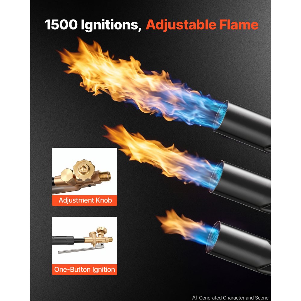 VEVOR Propane Torch Weed Burner 36" 600,000 BTU High Output with 10 ft Hose, for Garden Road Ice Snow Melting, Adjustable Flame, Heavy Duty Blow Torch with Turbo Trigger & Self Igniter, Flamethrower