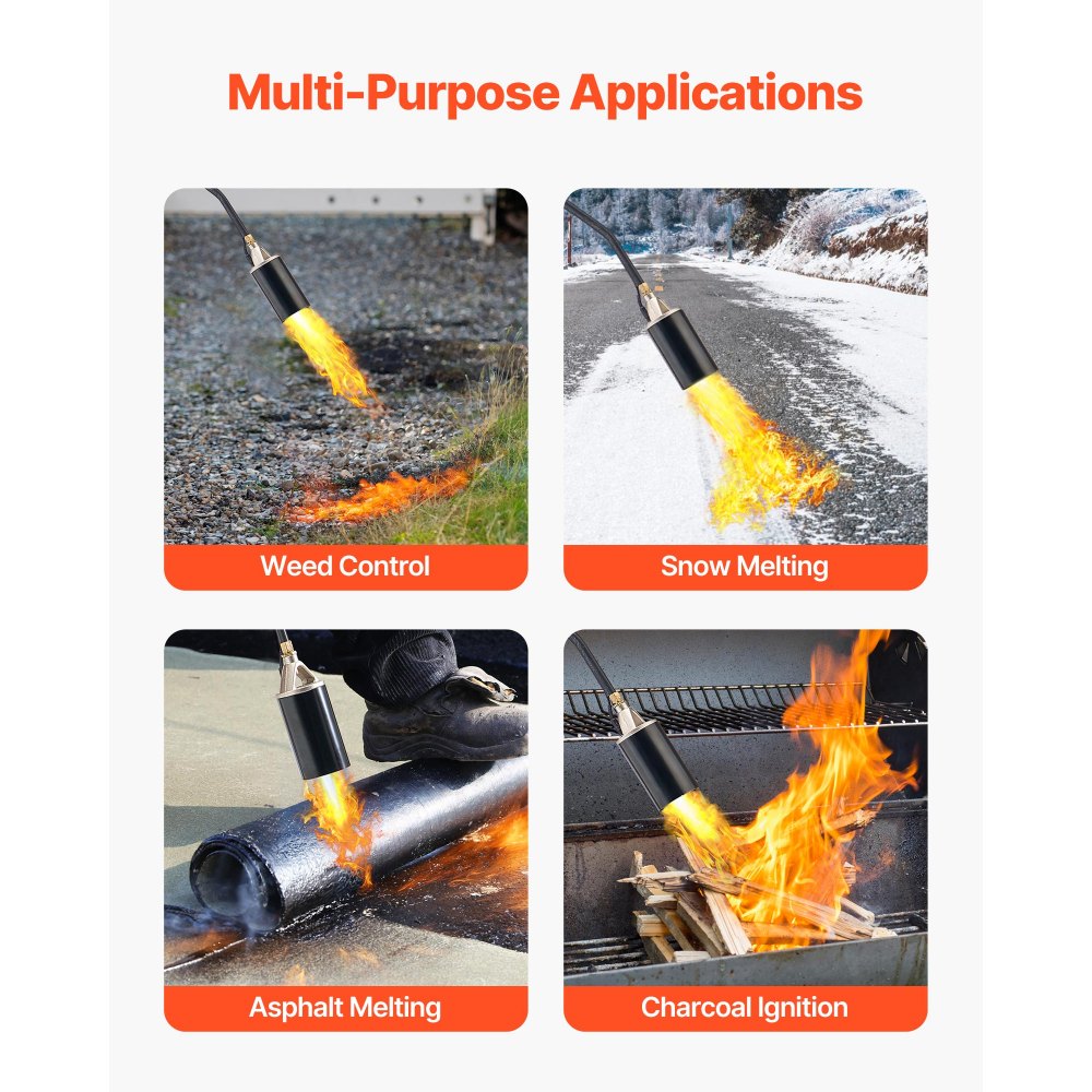 VEVOR Propane Torch Weed Burner, High Output 1,800,000 BTU with 10 ft Hose, Heavy Duty Blow Torch with Adjustable Flame & Turbo Trigger Push Button Auto Igniter, Flamethrower for Garden Ice Snow Road