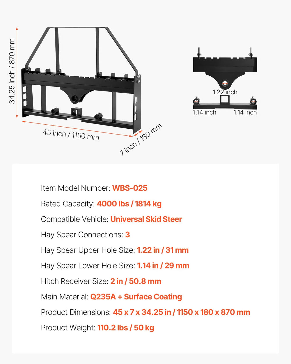 Dimensions and specifications overview (graphic)
