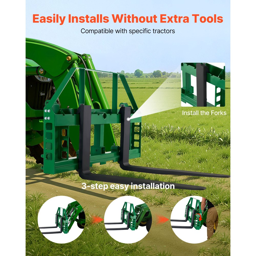 VEVOR Pallet Fork Frame Attachment with 36-inch Skid Steer Forks for JD Tractors
