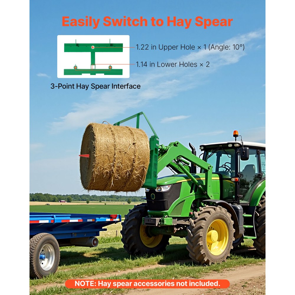 VEVOR Pallet Fork Frame Attachment with 36-inch Skid Steer Forks for JD Tractors