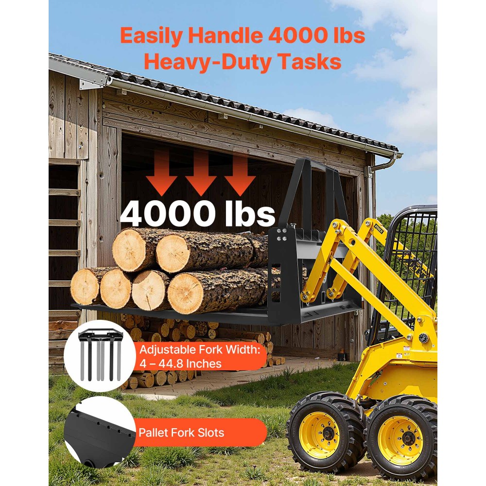 VEVOR Pallet Fork Frame Attachment with 42-inch Skid Steer Pallet Forks 4000 lbs