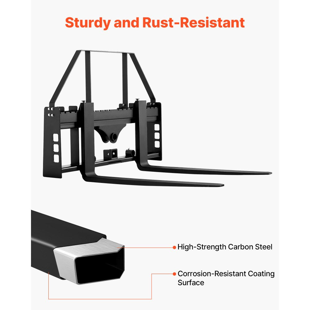 VEVOR Pallet Fork Frame Attachment with 42-inch Skid Steer Pallet Forks 4000 lbs