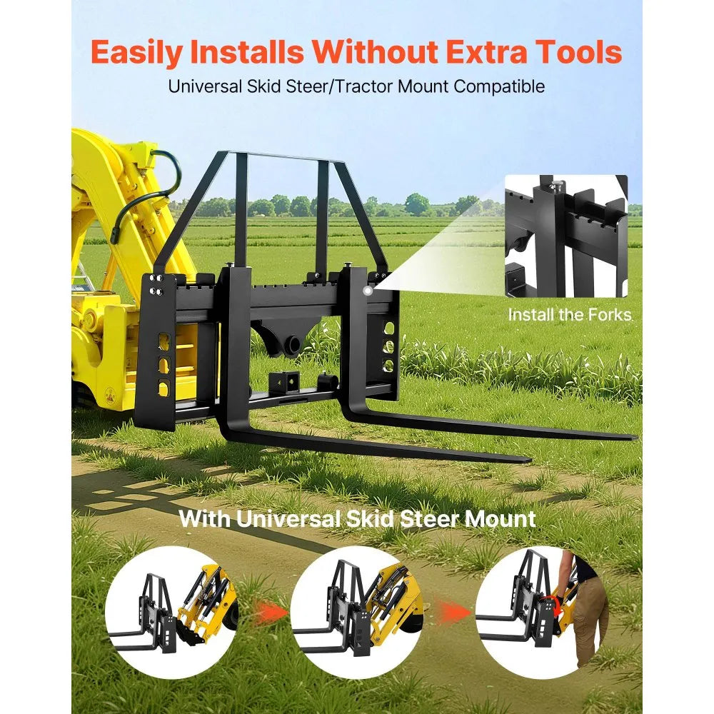 VEVOR Pallet Fork Frame Attachment with 48-inch Skid Steer Pallet Forks 4000 lbs