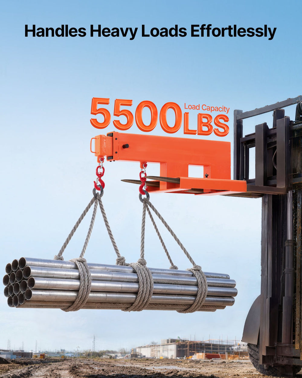 VEVOR Forklift Jib Boom Crane, 5500 lbs Capacity, Forklift Mobile Crane Lifting Hoist with 2 Hooks, Manual Telescopic 47.2-73.5 in, Boom Attachment Towing Handling Equipment for Warehouse & Factories