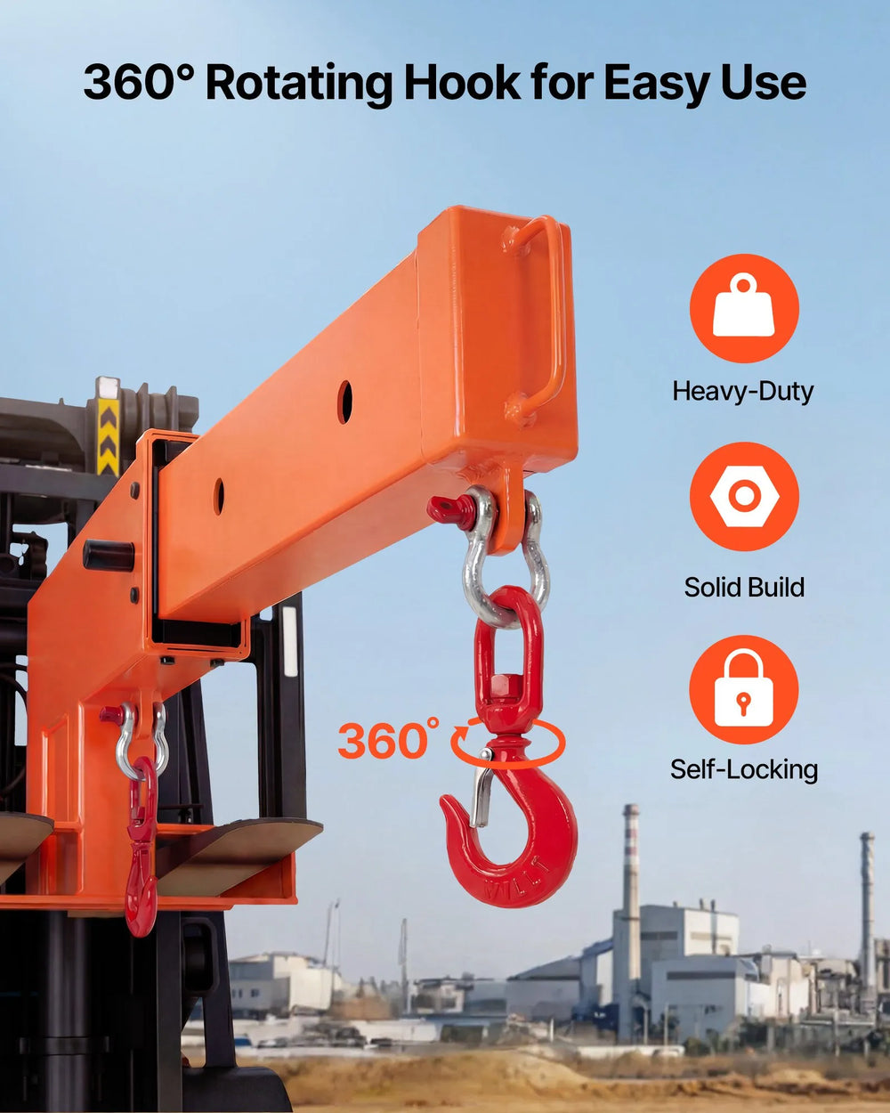 VEVOR Forklift Jib Boom Crane, 5500 lbs Capacity, Forklift Mobile Crane Lifting Hoist with 2 Hooks, Manual Telescopic 47.2-73.5 in, Boom Attachment Towing Handling Equipment for Warehouse & Factories