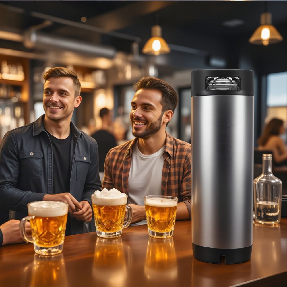 VEVOR Corny Keg, 5 Gallon Ball Lock Keg, SUS304 Cold Brew Kegs with Dual Rubber Handles & Heavy-Duty Rubber Bottom, Brewing Equipment for Home Brewing Party, 1 PCS