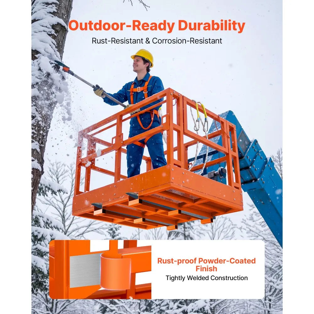 VEVOR Mesh Telehandler Work Platform, 48 x 73.9 Inch, Man Safety Basket, 2000 lbs Capacity, Forklift Telehandler Attachment, Safety Cage, Heavy Duty Carbon Steel, for Most Aerial Jobs Lifting Loader