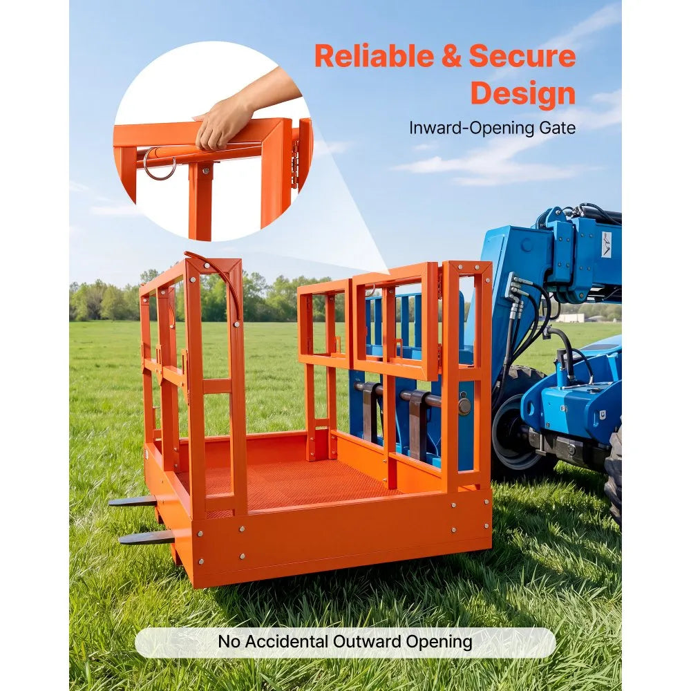 VEVOR Mesh Telehandler Work Platform, 48 x 73.9 Inch, Man Safety Basket, 2000 lbs Capacity, Forklift Telehandler Attachment, Safety Cage, Heavy Duty Carbon Steel, for Most Aerial Jobs Lifting Loader