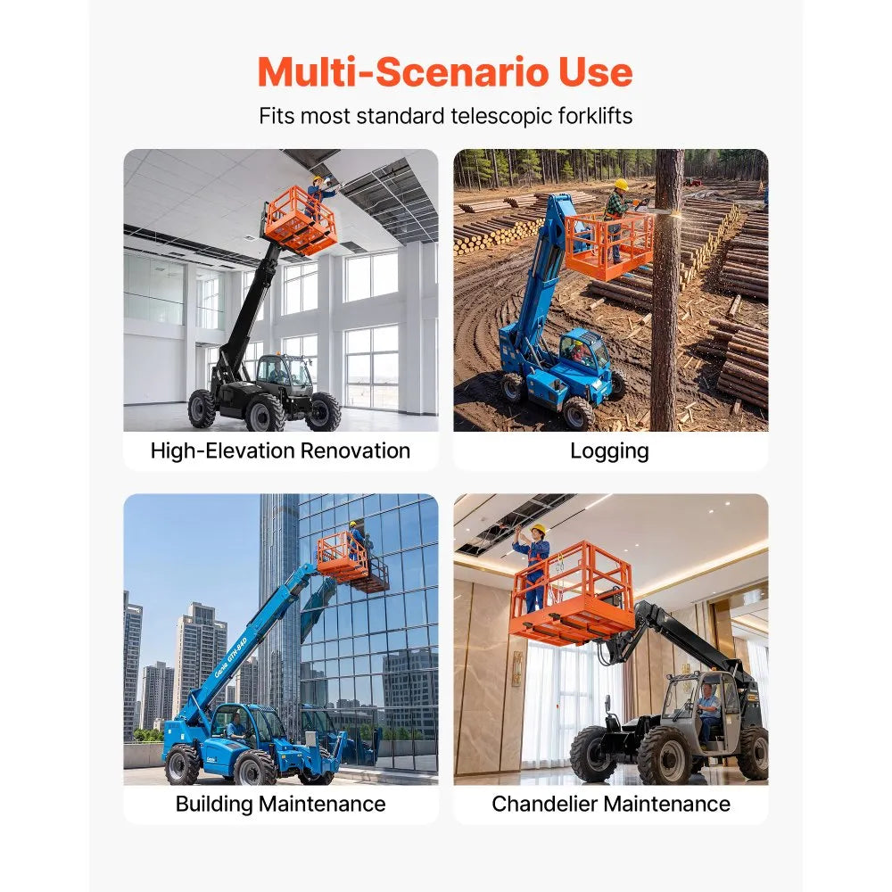VEVOR Mesh Telehandler Work Platform, 48 x 73.9 Inch, Man Safety Basket, 2000 lbs Capacity, Forklift Telehandler Attachment, Safety Cage, Heavy Duty Carbon Steel, for Most Aerial Jobs Lifting Loader