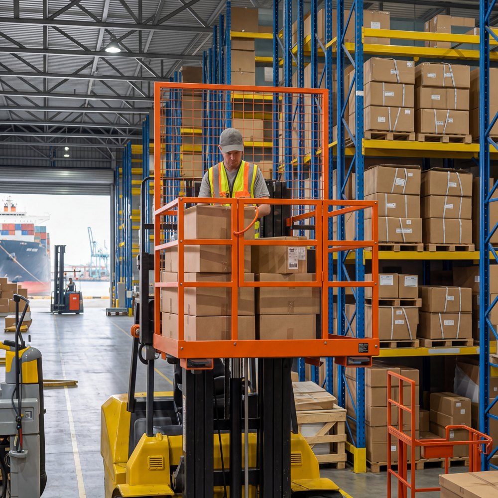 VEVOR Forklift Safety Cage, 48.2 x 45.2 Inch, Heavy Duty Forklift Man Basket, 1400 lbs Capacity Collapsible Work Platform Lift Basket with Safety Harness & Lock, for Most Aerial Jobs Lifting Loader