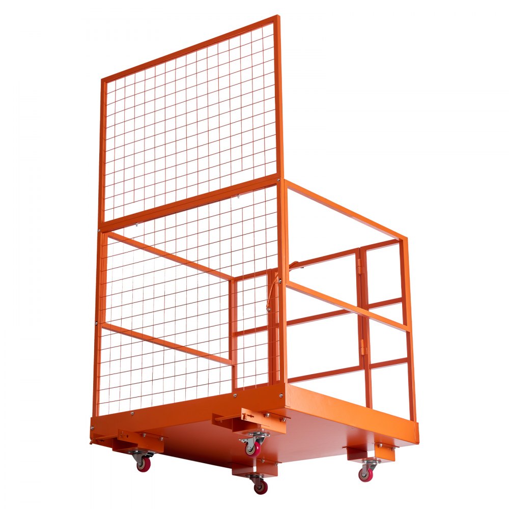VEVOR Forklift Safety Cage, 48.2 x 45.2 Inch, Heavy Duty Forklift Man Basket, 1400 lbs Capacity Work Platform Lift Basket with Safety Harness, Lock, Wheels, Drain Hole, for Aerial Work Lifting Loader