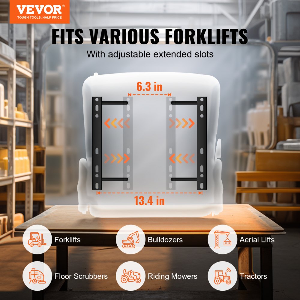 VEVOR Universal Forklift Seat, Fold Down Tractor Seat with Adjustable Angle Back and Micro Switch, 6.3-13.4 inch Extended Slot Comfortable Forklift Seat for Tractor Loader Excavator
