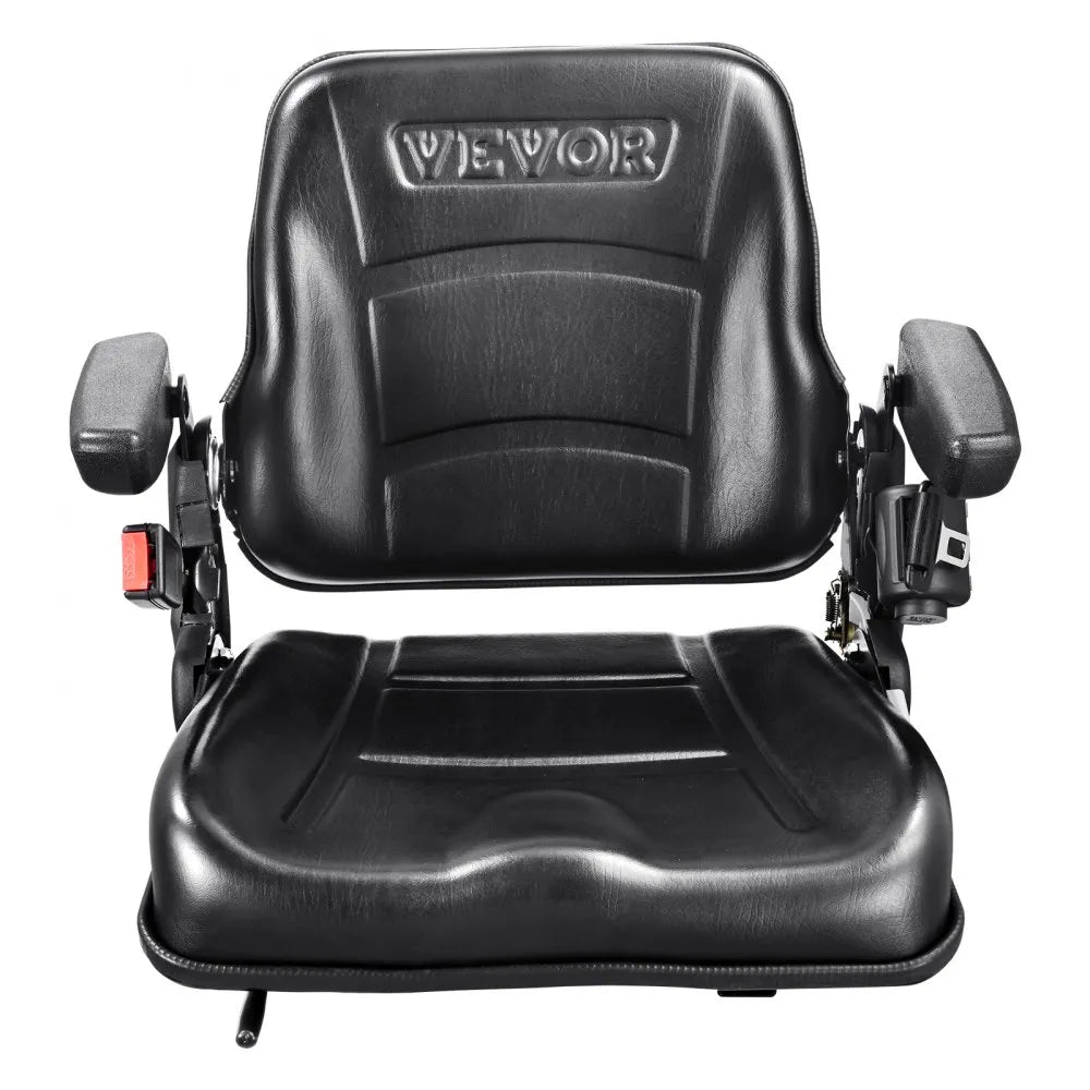 VEVOR Universal Forklift Seat, Fold Down Tractor Seat with Adjustable Angle Back, Micro Switch, Seatbelt and Armrests, 6.3-13.4 inch Slot Tractor Seat for Tractor Loader Excavator