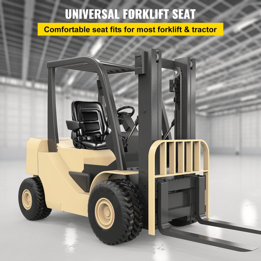 VEVOR Universal Forklift Seat Black PVC Tractor Seat, 6\"/150MM Adjustable Mower Seat Foldable Seat Including Armrests, Seat Belt, Seat Switch, Skid Steer Seat Fit Forklift, Tractor, Skid Loader