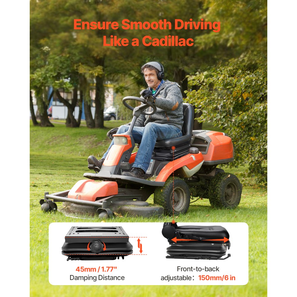 VEVOR Seat Suspension Kit With Seat Slider Track, Universal Seat Suspension with Dust Cover, 6in Front-to-Back Adjustable, Tractor Seat Suspension ‎Kit for Zero Turn Lawn Mower, Forklift