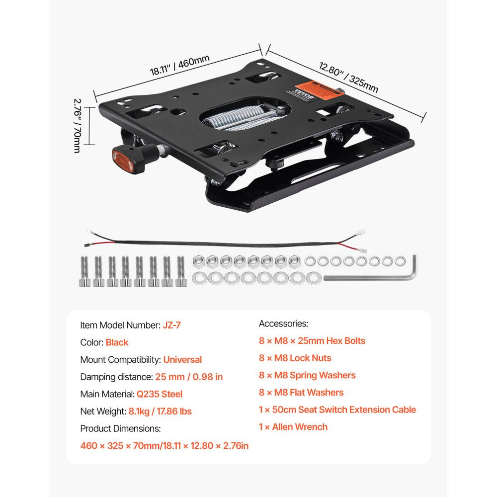VEVOR Seat Suspension Kit Without Seat Slider Track, Universal Air Ride Seat Suspension for Zero Turn Lawn Mower, Adjustable Tractor Seat Suspension ‎Kit Compatible with Forklift, Bulldozers Seat