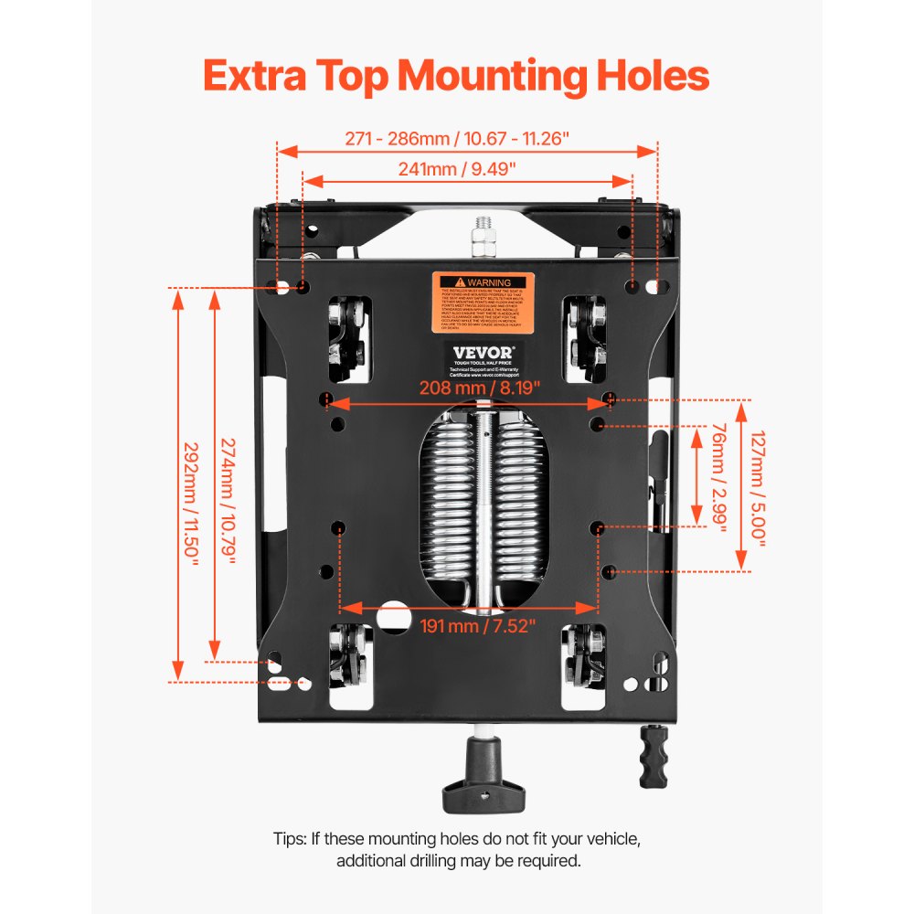 VEVOR Seat Suspension Kit with Seat Slider Track, Universal Air Ride Seat Suspension for Zero Turn Lawn Mower,  6in Front-to-Back Adjustable, Tractor Seat Suspension ‎Kit for Forklift, Bulldozers