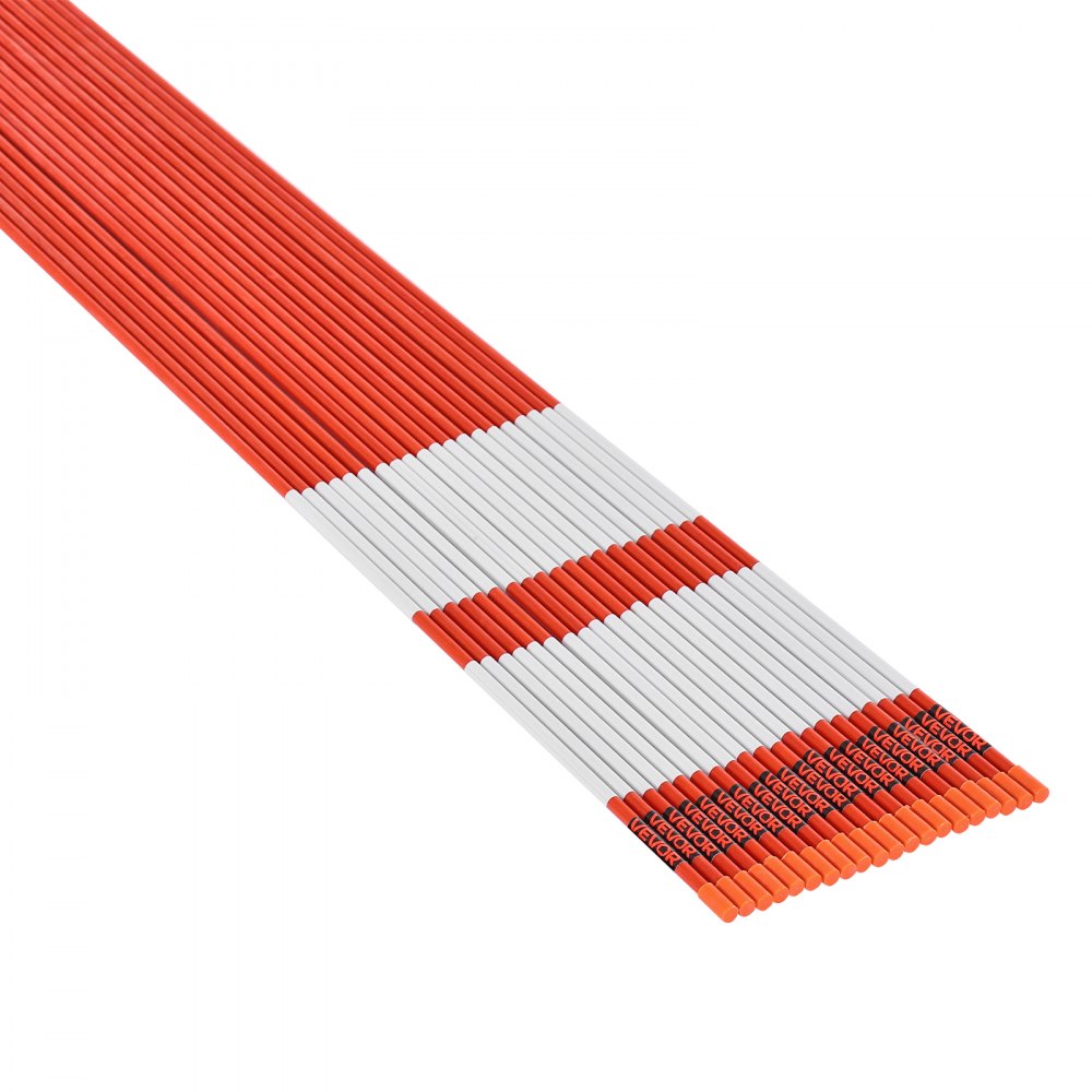 VEVOR Driveway Markers, 100Pcs 72 in Long 5/16 in Dia, Hi-Visibility Driveway Reflectors with 12 in Steel Drill Bits, Reflective Snow Sticks Fiberglass Pole for Parking Lots, Walkways, Snow Plowing