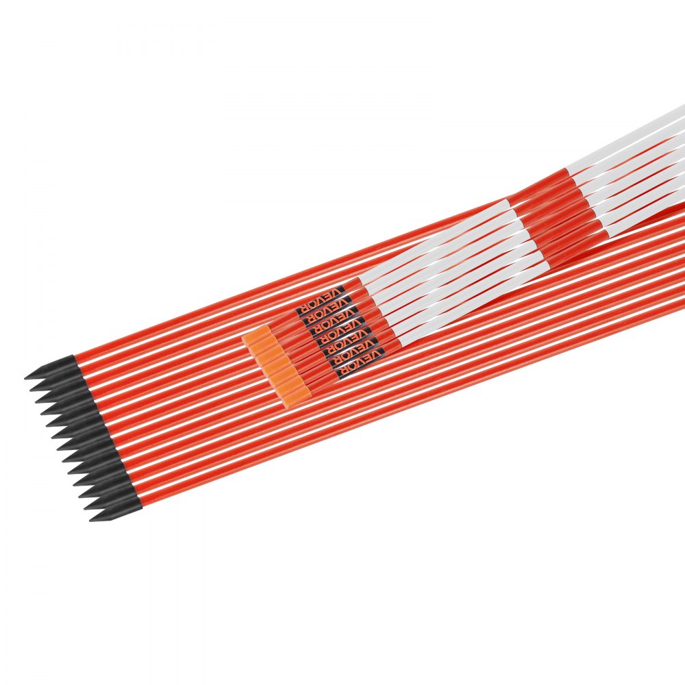 VEVOR Driveway Markers, 100Pcs 72 in Long 5/16 in Dia, Hi-Visibility Driveway Reflectors with 12 in Steel Drill Bits, Reflective Snow Sticks Fiberglass Pole for Parking Lots, Walkways, Snow Plowing