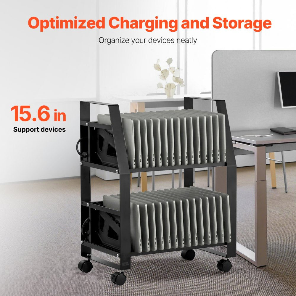 VEVOR Laptop Charging Cart, 32 Devices Mobile Open Charging Station with Wheels, for Tablet and Laptop Up to 15.6 in Screen Size, Easy Access Slots, Surge Control, for Office, Classroom, Library