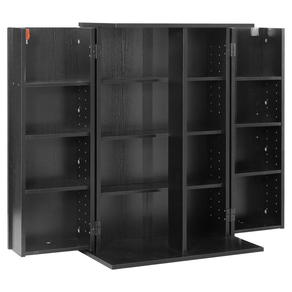 VEVOR Media Storage Cabinet, 4-Tier DVD Shelf Organizer, 24.02 x 14.49 x 33.31 in Multimedia Storage Organizer for CDs, DVDs, Books, Games, CD Shelf for Living Room, Home Office, Recording Room, Black
