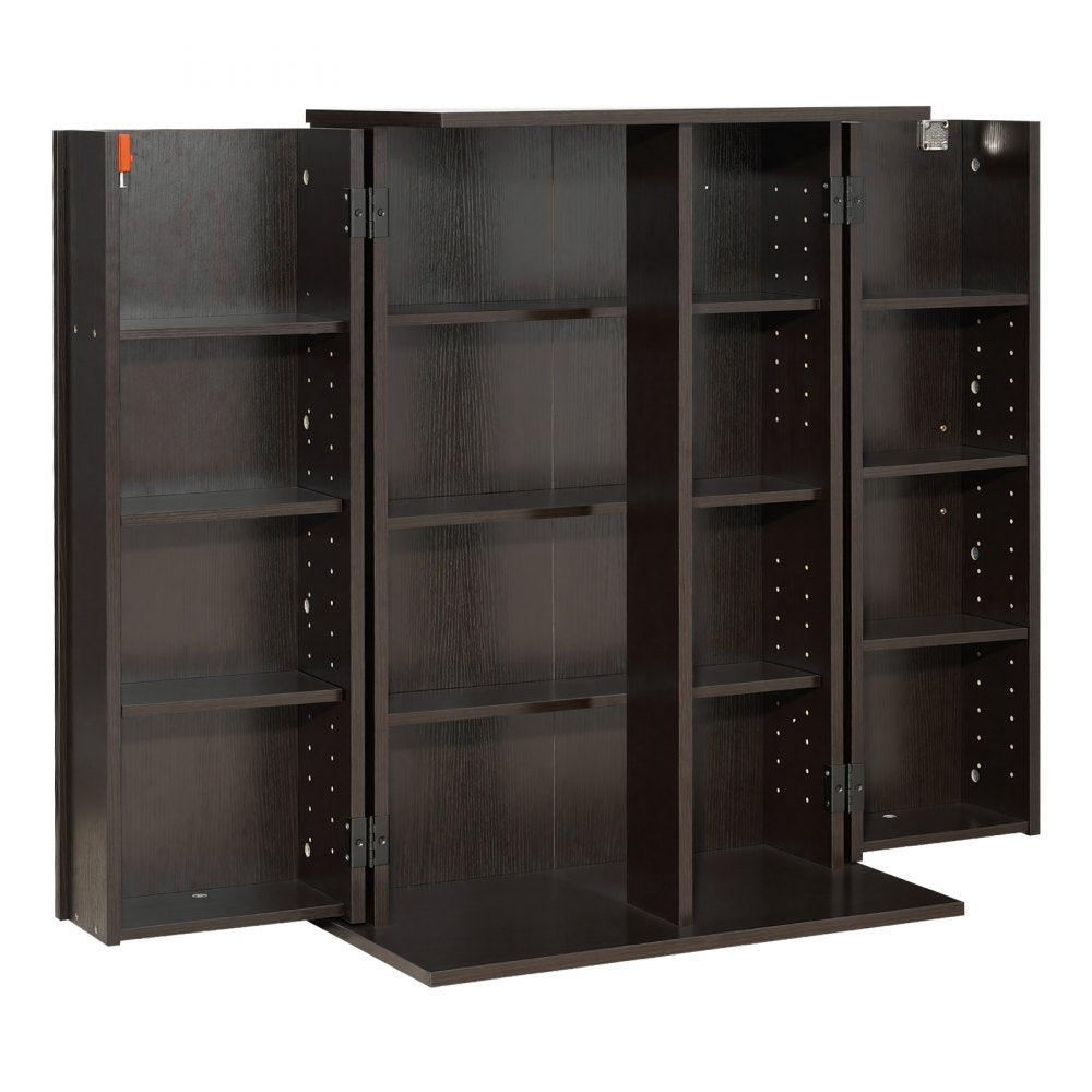 VEVOR Media Storage Cabinet, 4-Tier DVD Shelf Organizer, 24.02 x 14.49 x 33.31 in Multimedia Storage Organizer for CDs, DVDs, Books, Games, CD Shelf for Living Room, Home Office, Recording Room, Brown