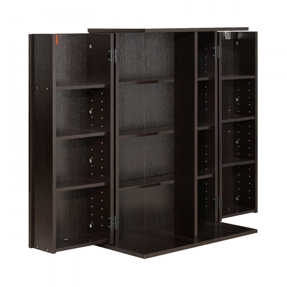 VEVOR Media Storage Cabinet, 4-Tier DVD Shelf Organizer, 24.02 x 14.49 x 33.31 in Multimedia Storage Organizer for CDs, DVDs, Books, Games, CD Shelf for Living Room, Home Office, Recording Room, Brown