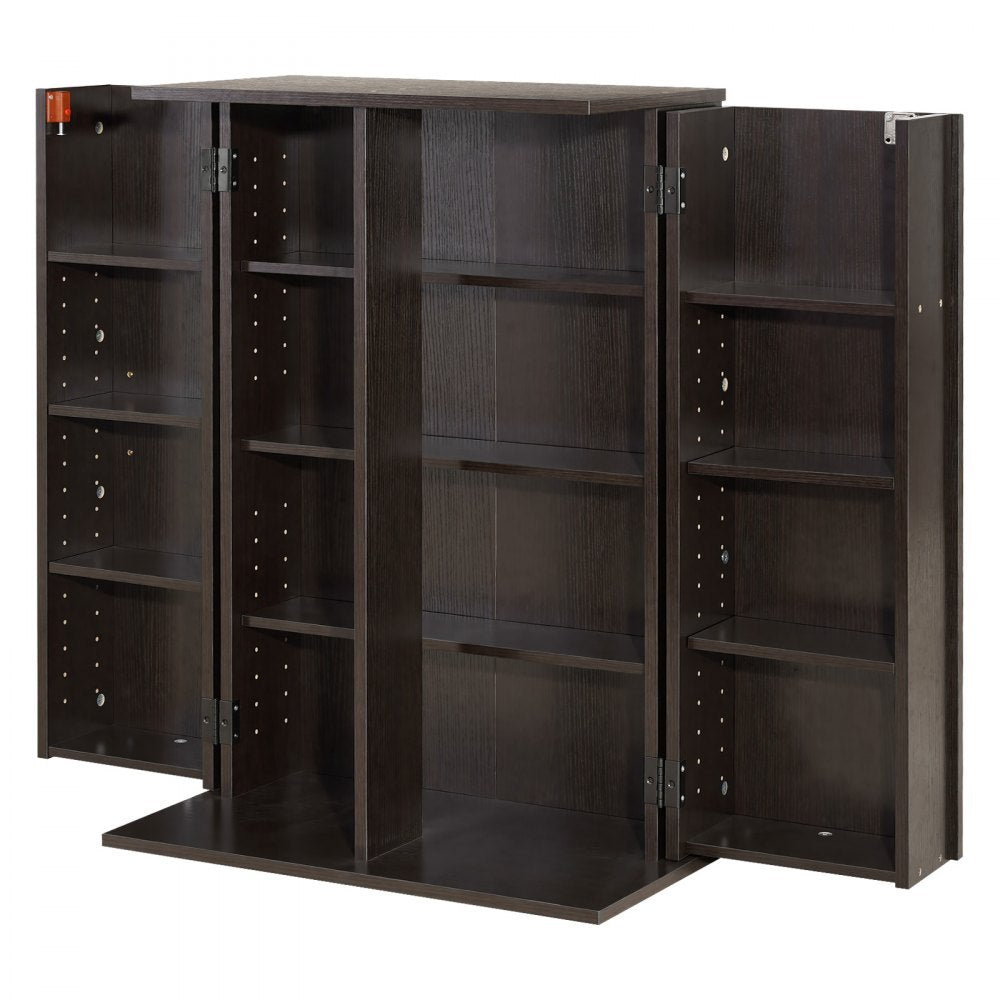 VEVOR Media Storage Cabinet, 4-Tier DVD Shelf Organizer, 24.02 x 14.49 x 33.31 in Multimedia Storage Organizer for CDs, DVDs, Books, Games, CD Shelf for Living Room, Home Office, Recording Room, Brown