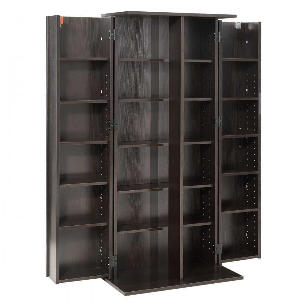 VEVOR Media Storage Cabinet, 6-Tier DVD Shelf Organizer, 24.02 x 14.49 x 50 in Multimedia Storage Organizer for CDs, DVDs, Books, Games, CD Shelf for Living Room, Home Office, Recording Room, Brown