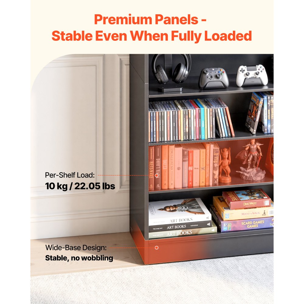 VEVOR Media Storage Cabinet, 7-Tier DVD Shelf Organizer, 27.56 x 11.81 x 55.12 in Multimedia Storage Organizer for CDs, DVDs, Books and Games, CD Shelf for Living Room, Home Office, Recording Room