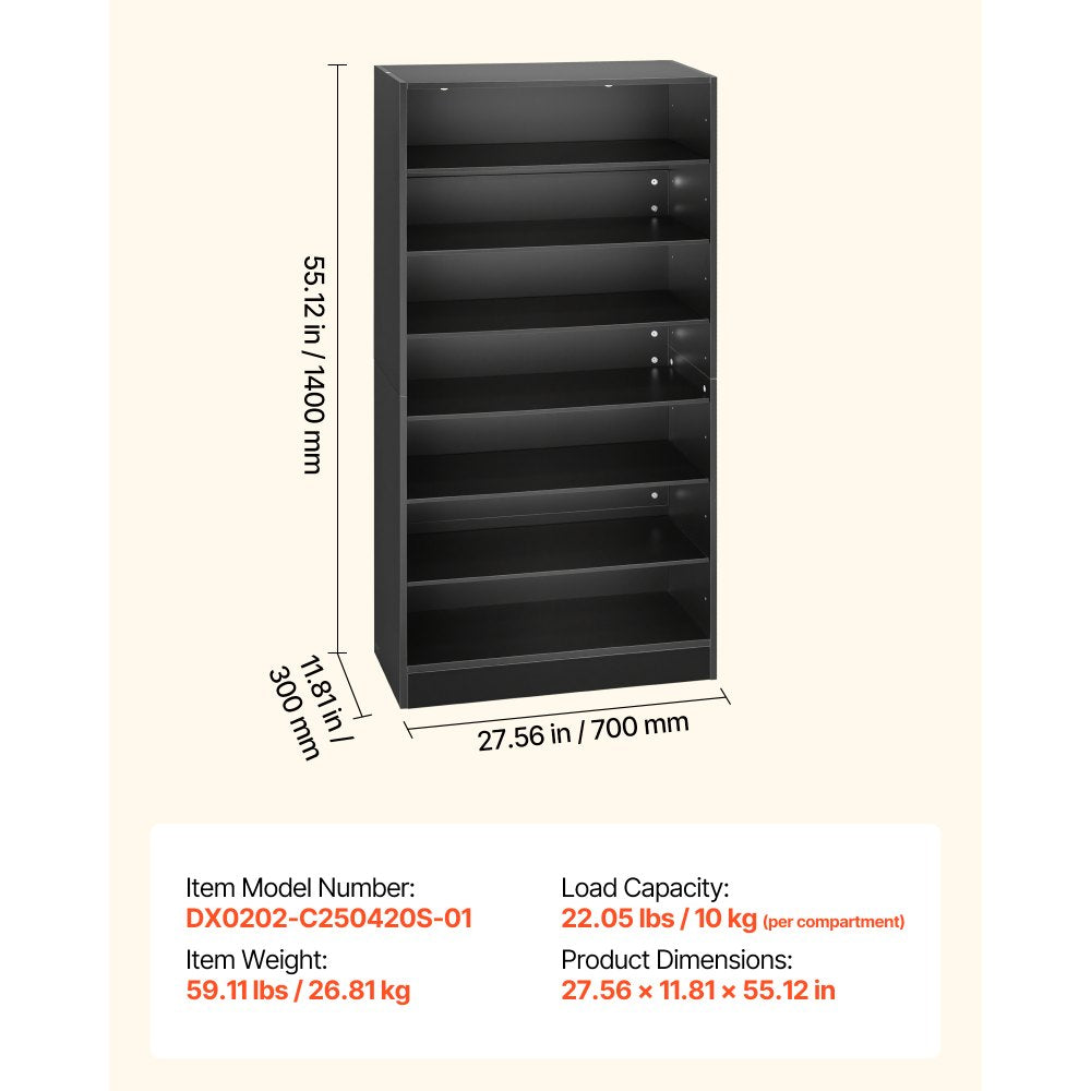 VEVOR Media Storage Cabinet, 7-Tier DVD Shelf Organizer, 27.56 x 11.81 x 55.12 in Multimedia Storage Organizer for CDs, DVDs, Books and Games, CD Shelf for Living Room, Home Office, Recording Room