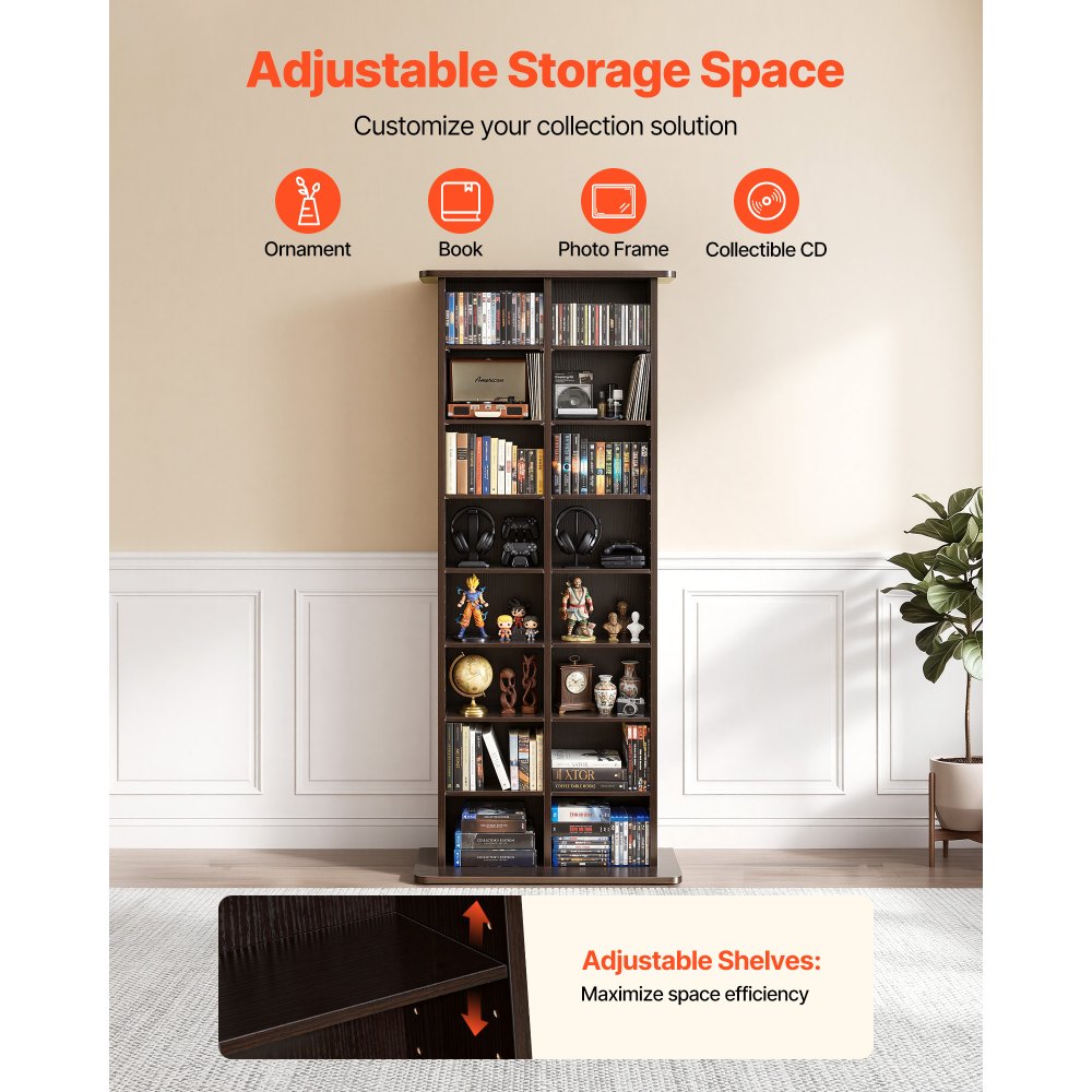 VEVOR Media Storage Cabinet, 8-Tier DVD Shelf Organizer, 22.01 x 8.74 x 50.98 in Multimedia Storage Organizer for CDs, DVDs, Books and Games, CD Shelf for Living Room, Home Office, Recording Room