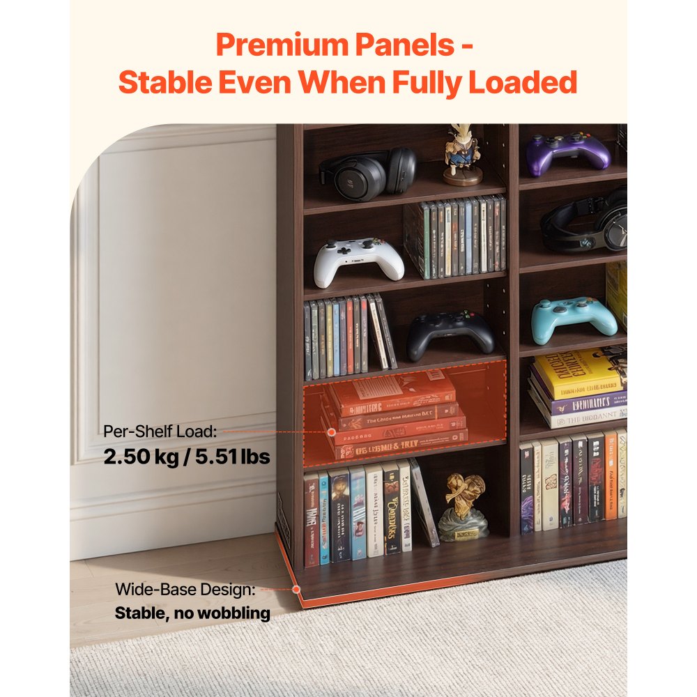 VEVOR Media Storage Cabinet, 12-Tier DVD Shelf Organizer, 40.08 x 9.09 x 71.26 in Multimedia Storage Organizer for CDs, DVDs, Books and Games, CD Shelf for Living Room, Home Office, Recording Room