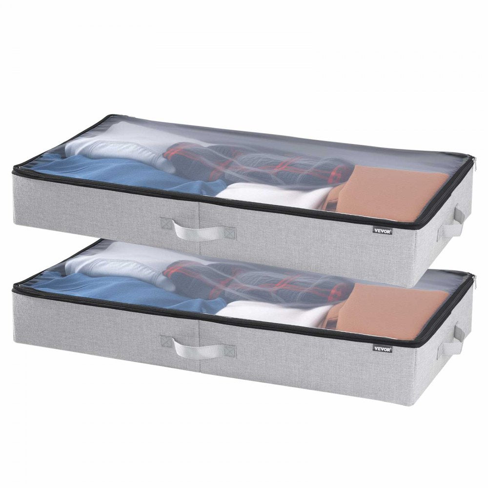 VEVOR Under Bed Storage with Clear Lids, 33.5 x 16.9 x 4.7 Inch, 45L Large Underbed Clothes Storage Containers, Low Profile Under Bed Drawer Shoe Organizer Bins Box for Blanket Shoe Bedroom, 2 Pack