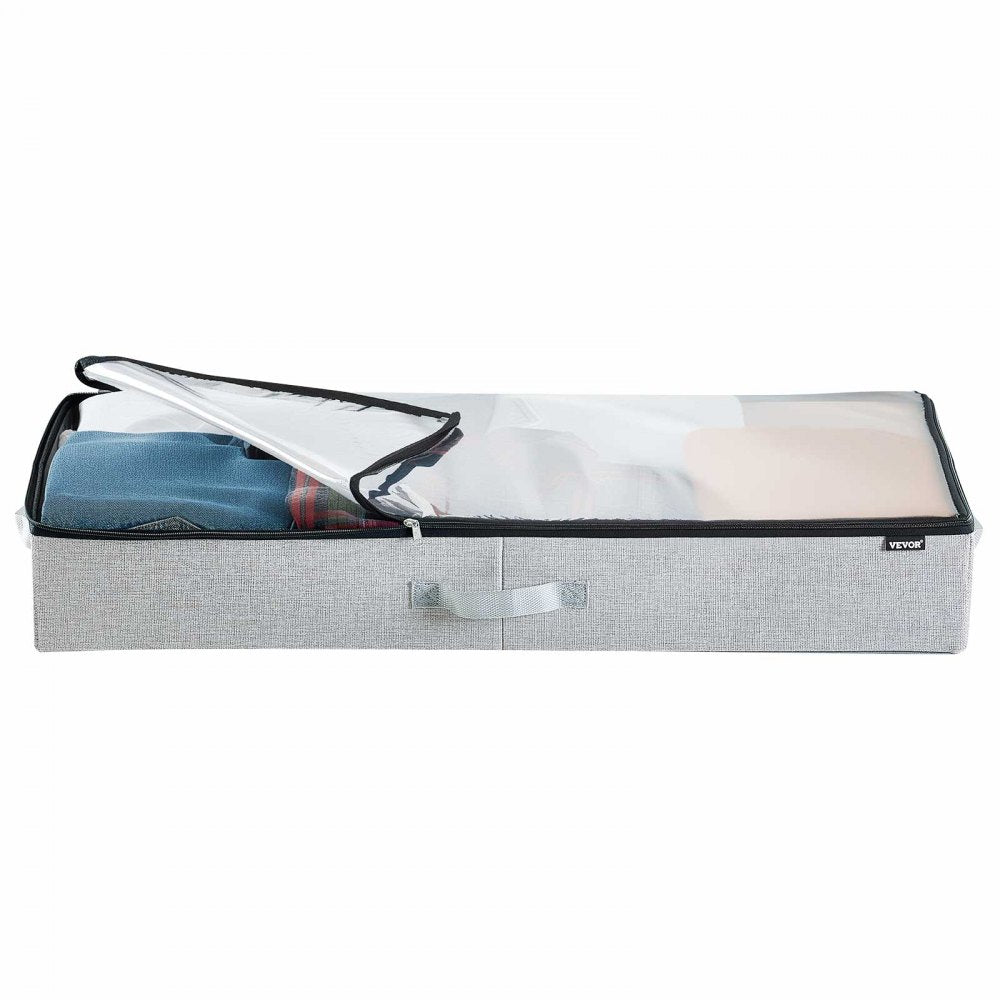 VEVOR Under Bed Storage with Clear Lids, 33.5 x 16.9 x 4.7 Inch, 45L Large Underbed Clothes Storage Containers, Low Profile Under Bed Drawer Shoe Organizer Bins Box for Blanket Shoe Bedroom, 2 Pack