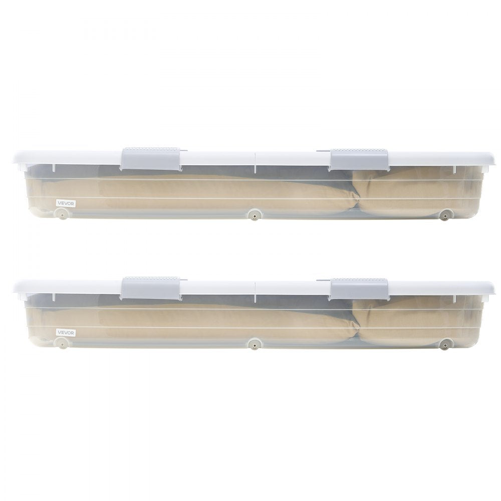 VEVOR Under Bed Storage with Wheels, 39.8 x 20.1 x 5.9 inch Underbed Containers, Underbed Shoes Organizer with Lid & Gray Latch, Rolling Under the Bed Storage Bins for Clothes Shoes Blankets, 2 Pack