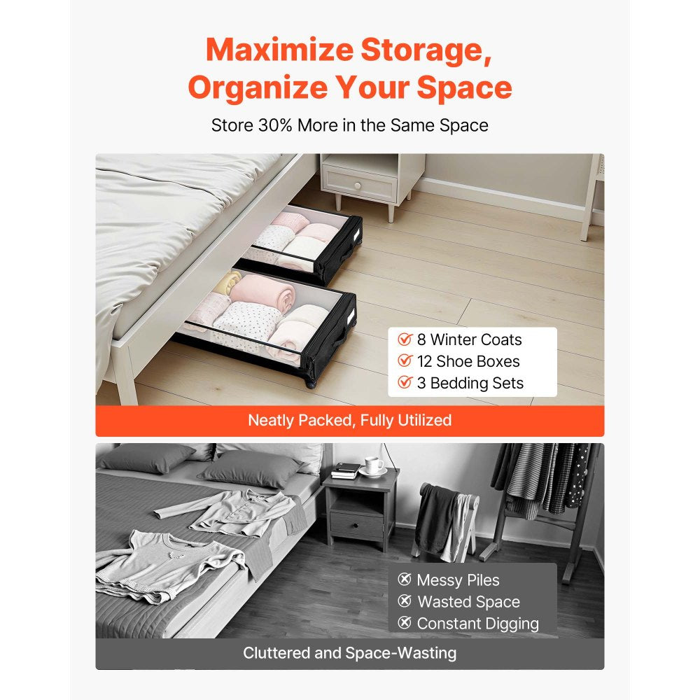 VEVOR Under Bed Storage with Wheels, 30.3 x 18.5 x 6.8 inch, Underbed Containers with Clear Lid, Underbed Shoe Organizer, Rolling Under the Bed Storage Bins for Clothes Shoes Blankets Bedroom, 2 Pack