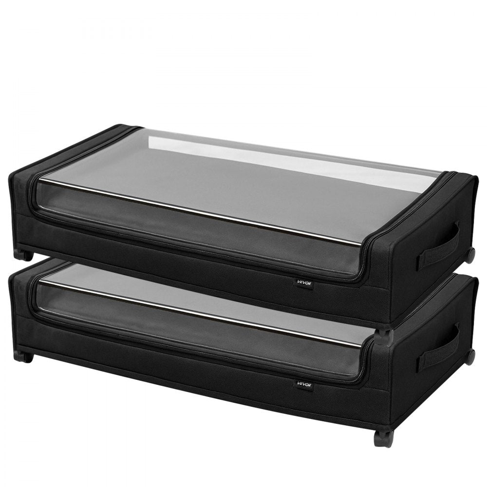 VEVOR Under Bed Storage with Wheels, 30.3 x 18.5 x 6.8 inch, Underbed Containers with Clear Lid, Underbed Shoe Organizer, Rolling Under the Bed Storage Bins for Clothes Shoes Blankets Bedroom, 2 Pack