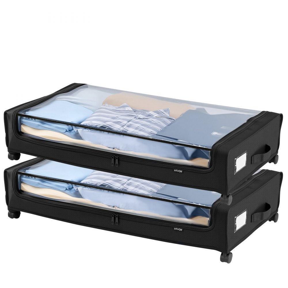 VEVOR Under Bed Storage with Wheels, 30.3 x 18.5 x 6.8 inch, Underbed Containers with Clear Lid, Underbed Shoe Organizer, Rolling Under the Bed Storage Bins for Clothes Shoes Blankets Bedroom, 2 Pack