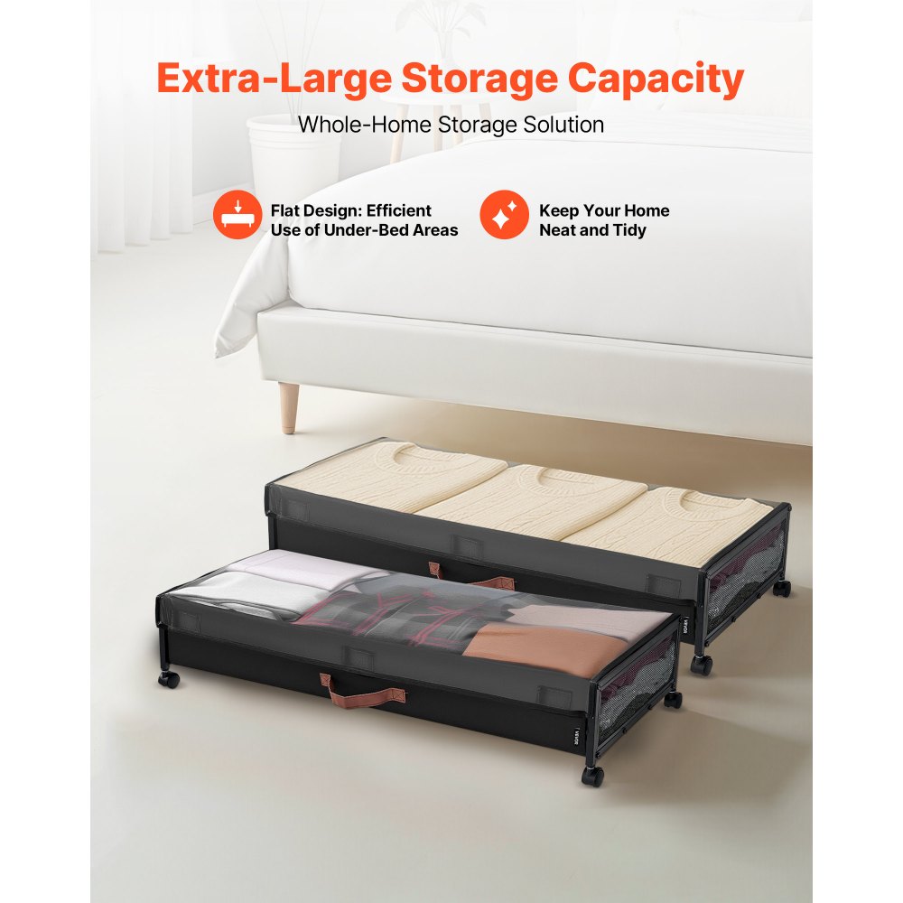 VEVOR Under Bed Storage with Wheels, 36.0 x 18.1 x 7.3 inch, Underbed Containers with Clear Lid, Underbed Shoe Organizer, Rolling Under the Bed Storage Bins for Clothes Shoes Blankets Bedroom, 2 Pack