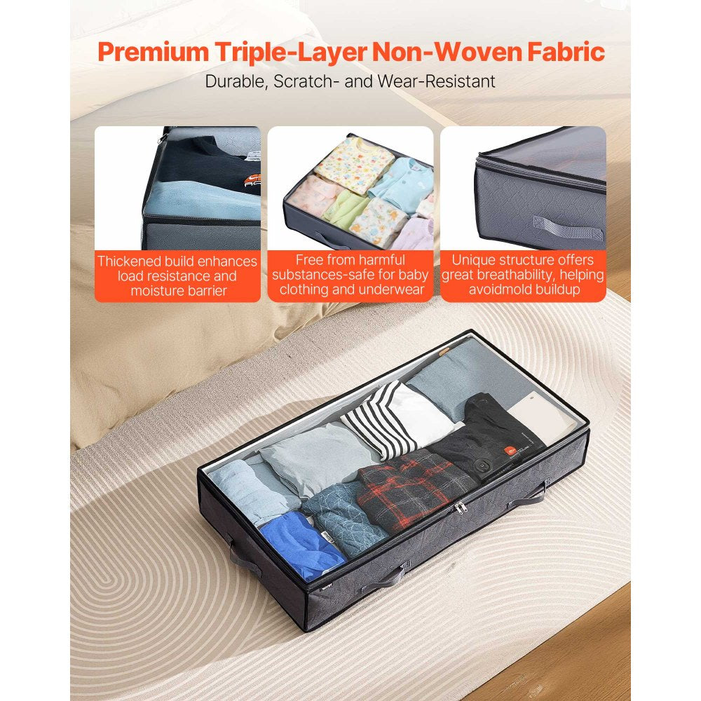 VEVOR Under Bed Storage with Clear Lids, 39.2 x 19.7 x 7.1 Inch, 90L Large Underbed Clothes Storage Containers, Low Profile Under Bed Drawer Shoe Organizer Bins Box for Blanket Shoe Bedroom, 4 Pack